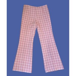 Vintage Montgomery Ward Heavy Knit Mod Hippie 1970's Pink Houndstooth Check Pant